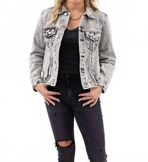 NEW VERVET BY FLYING MONKEY distressed crop denim jacket in black acid wash